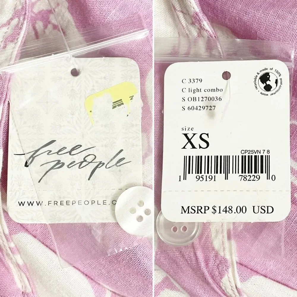 NWT Free People The Perfect Sundress Size XS Pink White Floral Linen Maxi Dress - Picture 7 of 10
